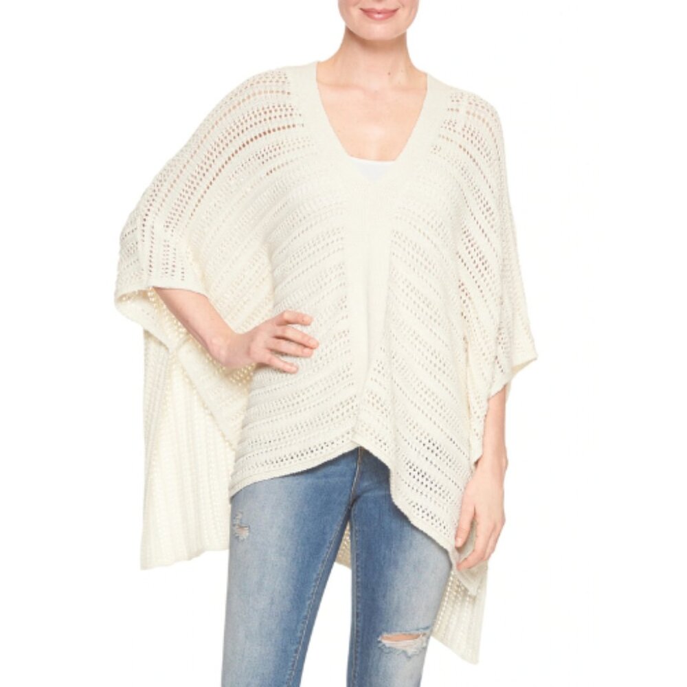 GAP Womens S/M Crochet Open-Front Poncho Ivory